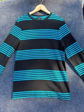 Tony Hawk Boys Waffle Knit Thermal Shirt XXL Black Blue Stripe Long Sleeve Crew